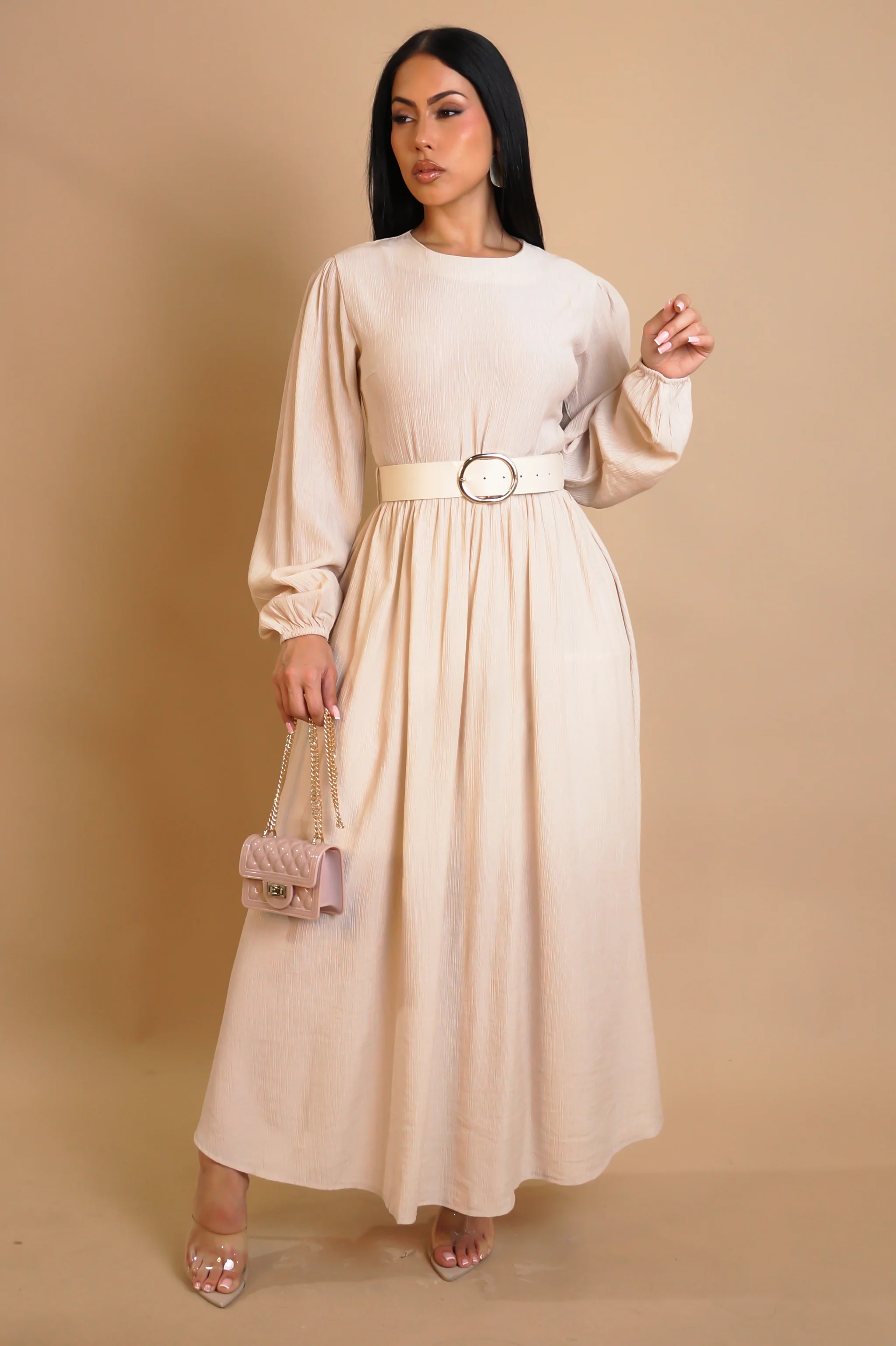 Acting Different Midi Dress - Beige