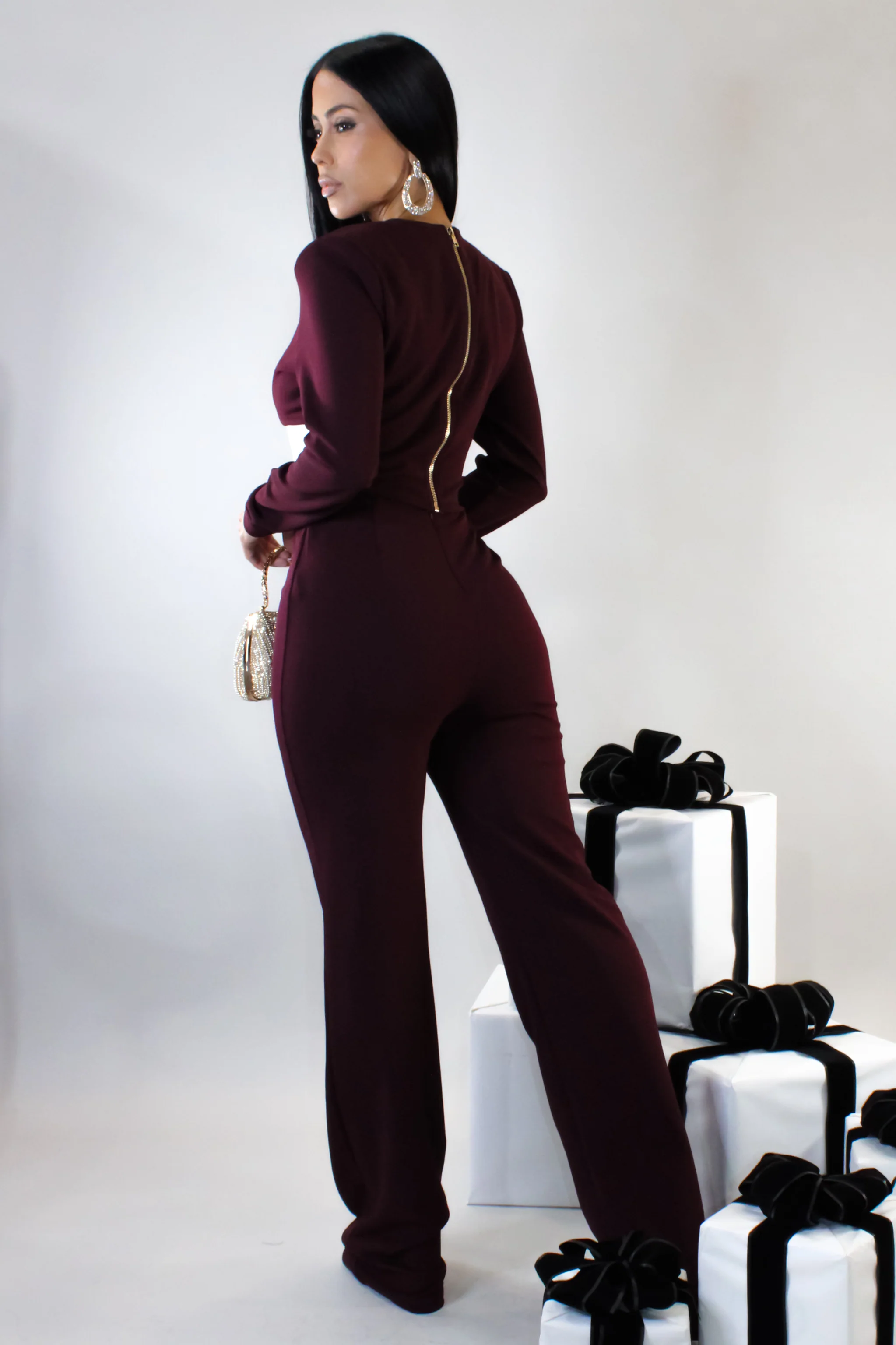 Dinner In Rome Pant Set - Burgundy - Image 2