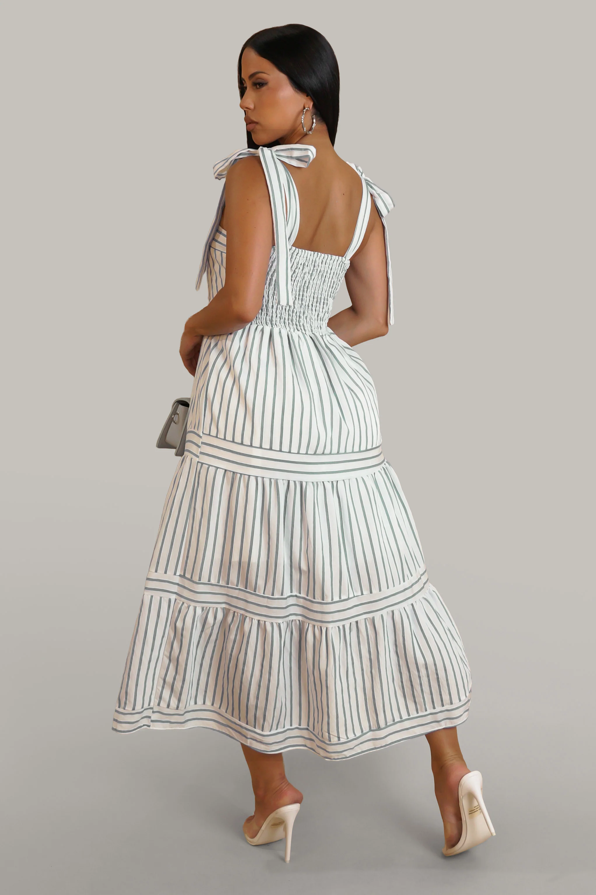 Open To Summer Dress - White & Green - Image 2