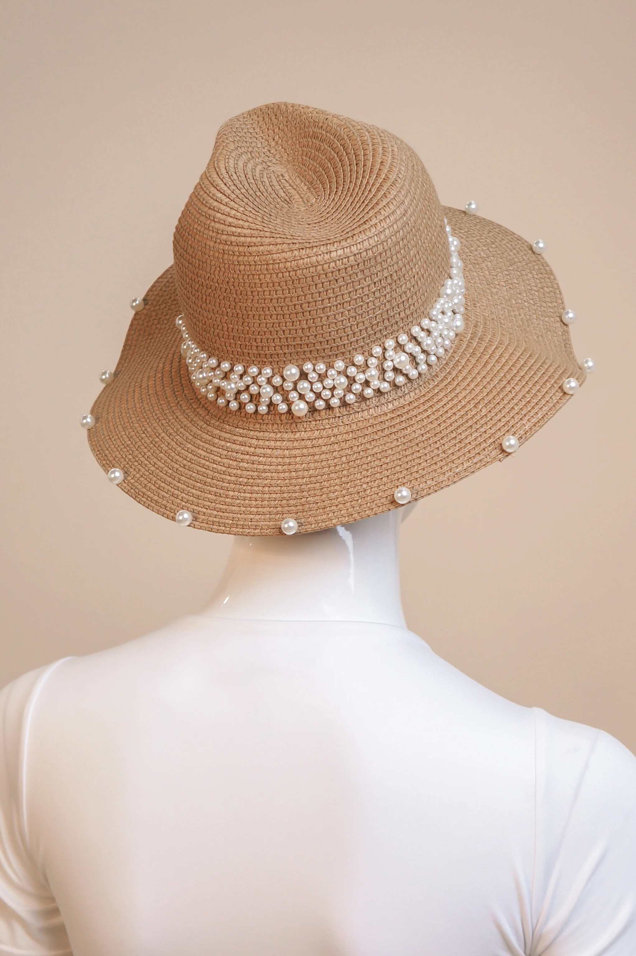 Pearled Hat -Cream - Brown - Black - Image 5